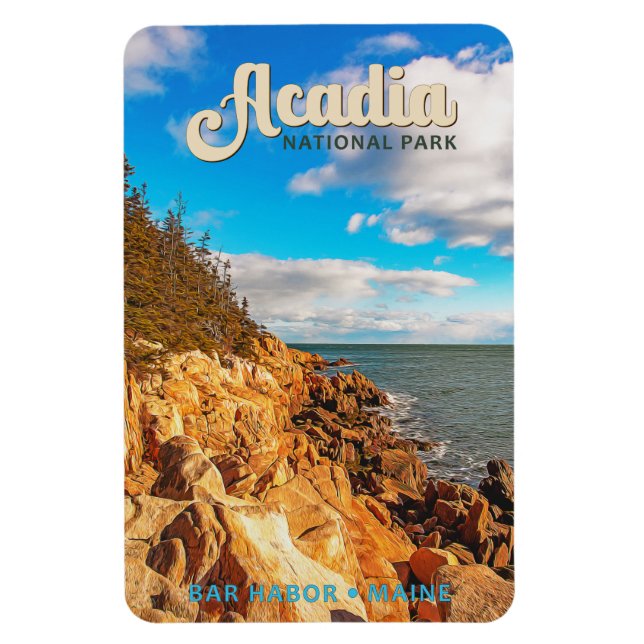 Acadia Nationalpark Bar Hafen Wasserfarbe Magnet (Vertikal)