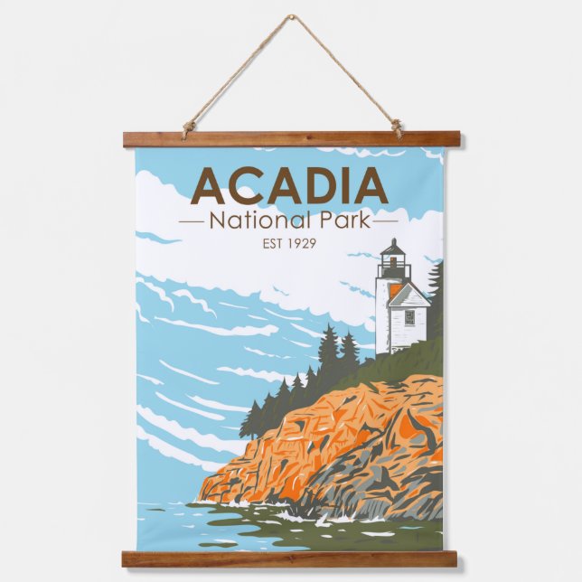 Acadia Nationalpark Bar Harbour Lighthouse Wandteppich Mit Holzrahmen (Vorderseite)