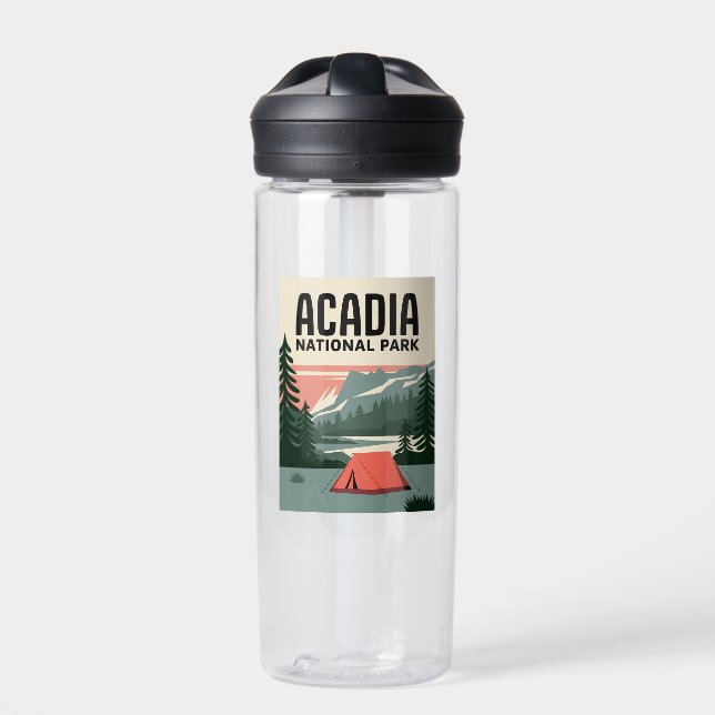 Acadia Nationalpark Camping Vintag Trinkflasche (Vorderseite)
