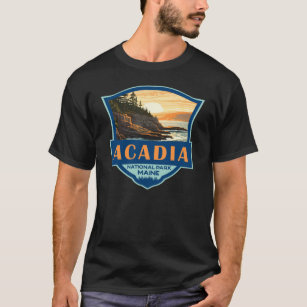 Acadia Nationalpark Illustration Retro Abzeichen T-Shirt