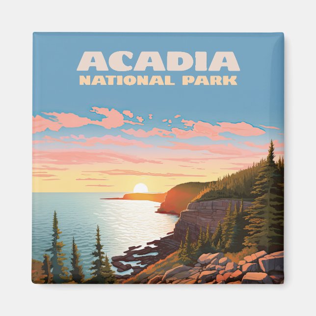 Acadia Nationalpark Maine Coast Retro Magnet (Vorne)