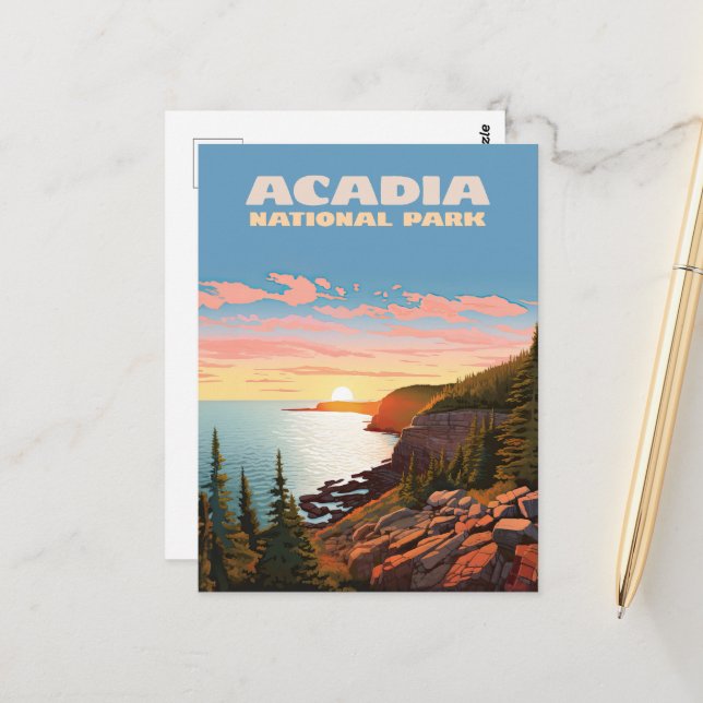 Acadia Nationalpark Maine Coast Retro Postkarte (Vorderseite/Rückseite Beispiel)