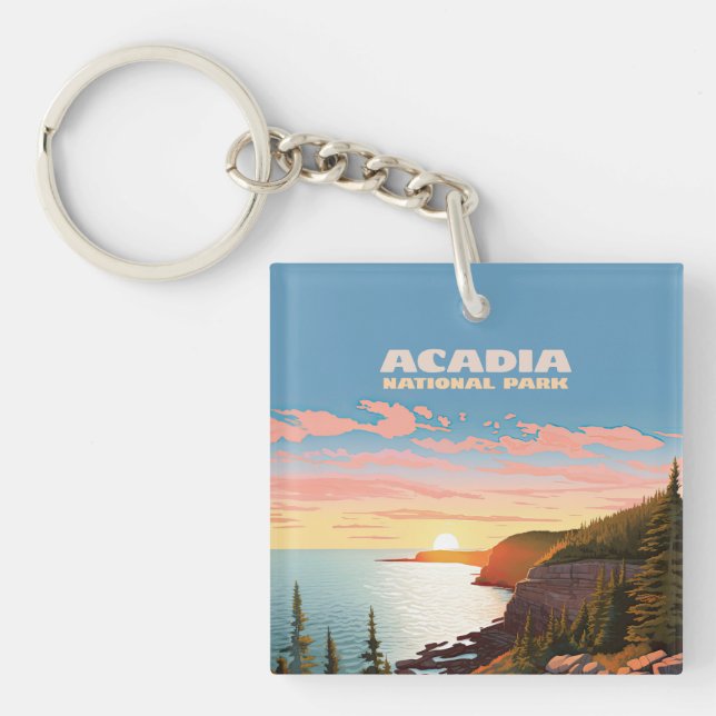 Acadia Nationalpark Maine Coast Retro Schlüsselanhänger (Vorderseite)