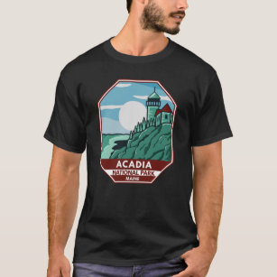 Acadia Nationalpark Maine Leuchtturm Retro Emblem T-Shirt