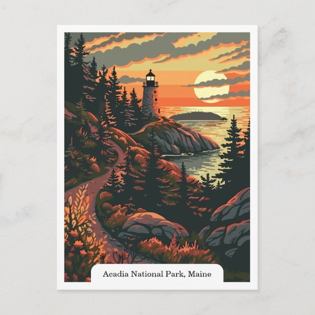 Acadia Nationalpark, Maine Lighthouse Travel Postkarte (Vorderseite)