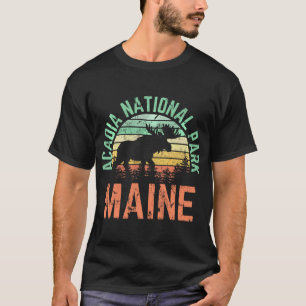 Acadia Nationalpark Maine Moose Wandern Retro Sonn T-Shirt