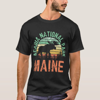 Acadia Nationalpark Maine Moose Wandern Retro Sonn T-Shirt