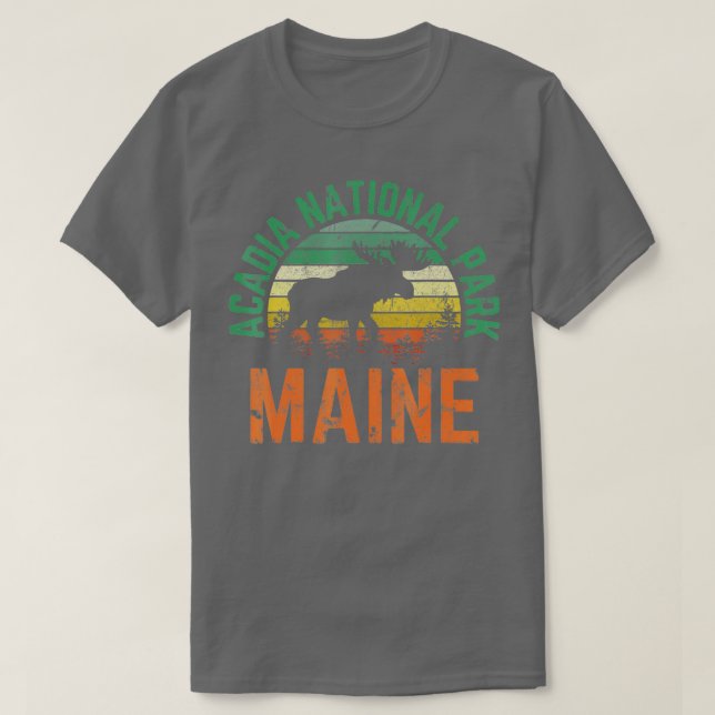 Acadia Nationalpark Maine Moose Wandern Retro Sonn T-Shirt (Design vorne)