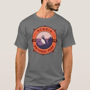 Acadia Nationalpark Puffin Retro Kompass Emblem T-Shirt