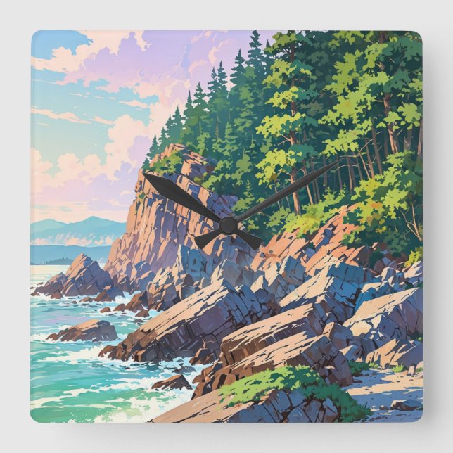 Acadia Nationalpark Quadratische Wanduhr (Vorderseite)