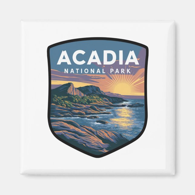 Acadia Nationalpark Sunset Abzeichen Magnet (Vorne)