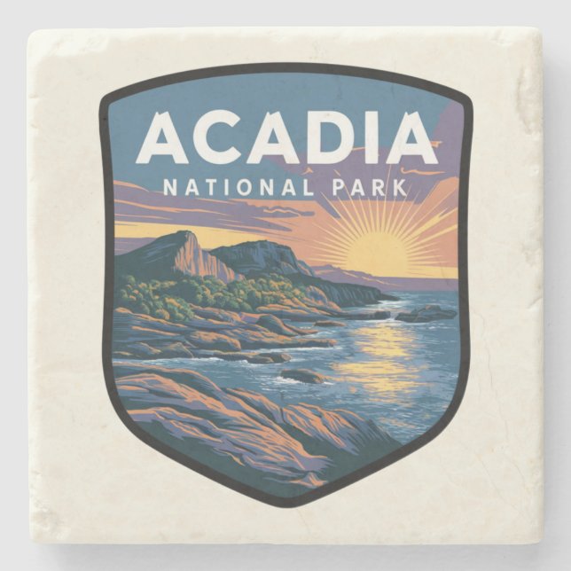 Acadia Nationalpark Sunset Abzeichen Steinuntersetzer (Vorderseite)