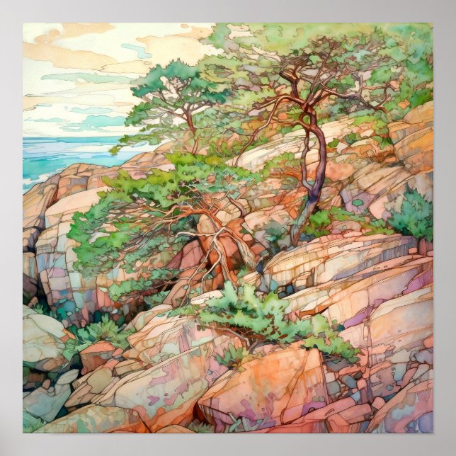 Acadia Nationalpark Wasserfarbenen Malerei Poster (Vorne)
