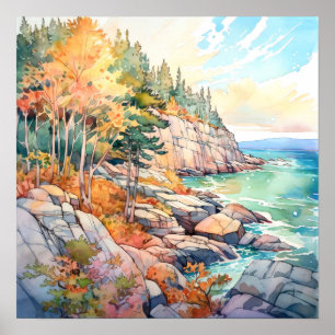 Acadia Nationalpark Wasserfarbenen Malerei Poster