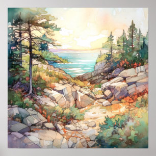 Acadia Nationalpark Wasserfarbenen Malerei Poster
