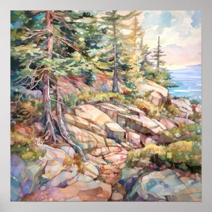 Acadia Nationalpark Wasserfarbenen Malerei Poster