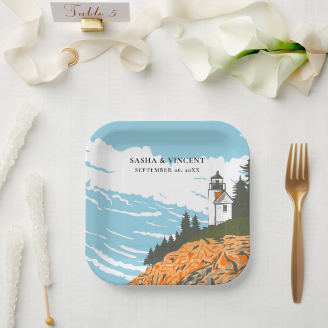 Acadia Nationalpark Wedding Retro Pappteller (Hochzeit)