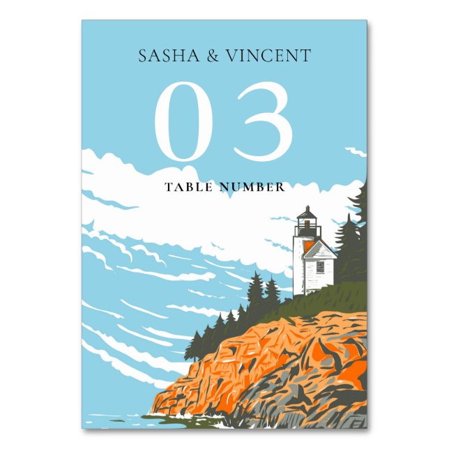 Acadia Nationalpark Wedding Retro Tischnummer (Vorderseite)