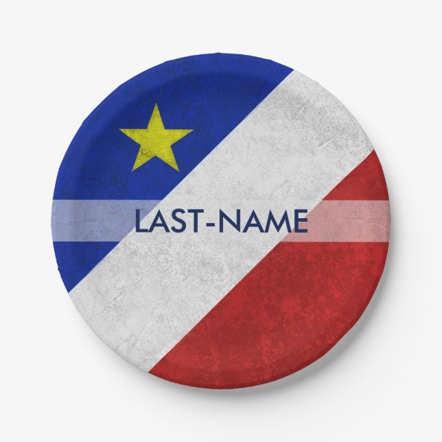 Acadian Flag Surname Distressed Grunge Personalize Pappteller (Vorderseite)