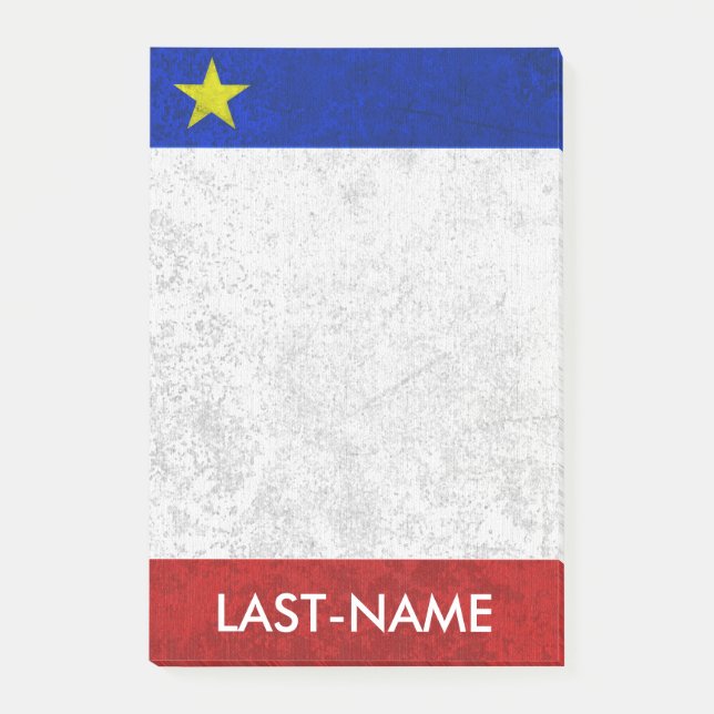 Acadian Flag Surname Distressed Grunge Personalize Post-it Klebezettel (Vorderseite)