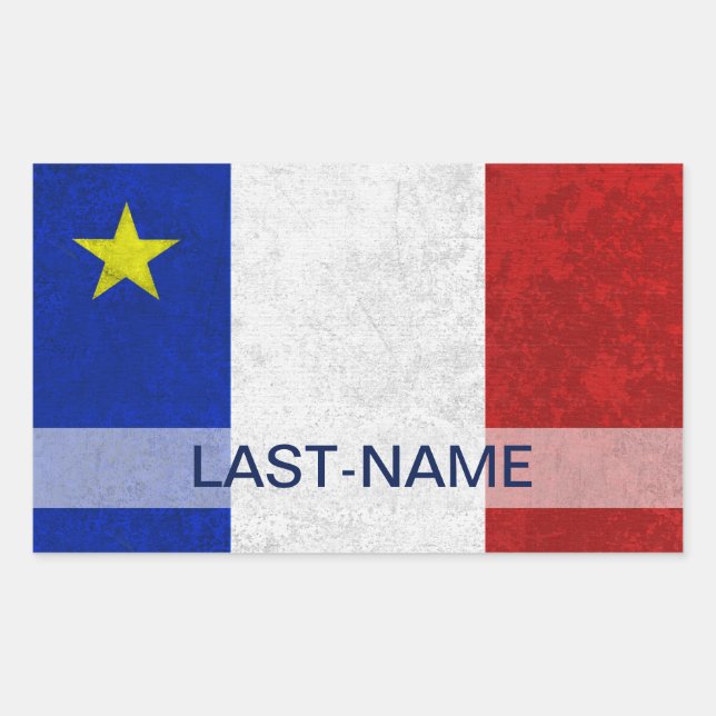 Acadian Flag Surname Distressed Grunge Personalize Rechteckiger Aufkleber (Vorderseite)