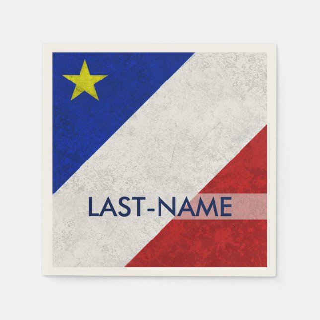 Acadian Flag Surname Distressed Grunge Personalize Serviette (Vorderseite)