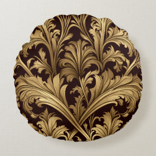 Acanthus-Blätter (Alter Goldton) Rundes Kissen
