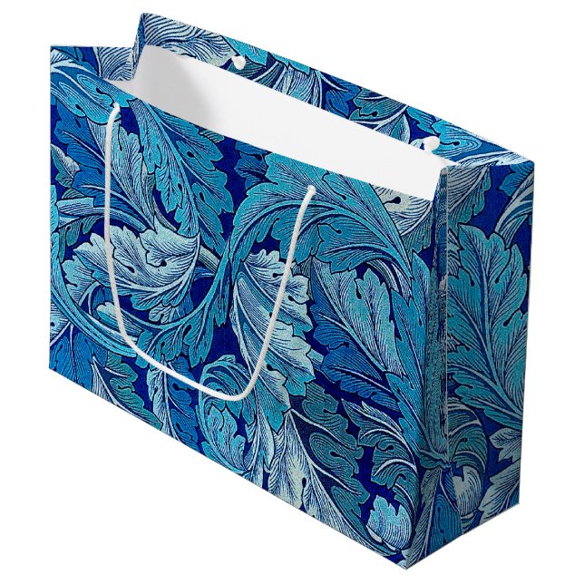 Acanthus Blue, William Morris Große Geschenktasche Große Geschenktüte (Vorderseite Schrägansicht)