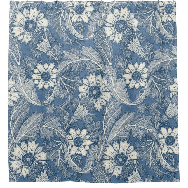 Acanthus cobalt denim duschvorhang (Vorderseite)