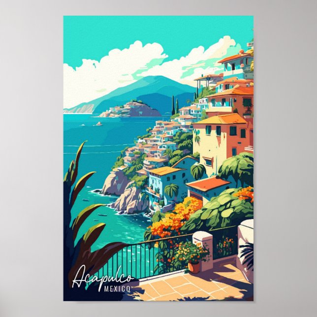 Acapulco Mexico Art Vintage Reise Illustration Poster (Vorne)