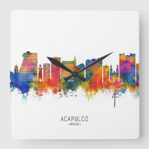 Acapulco Mexico Skyline Quadratische Wanduhr