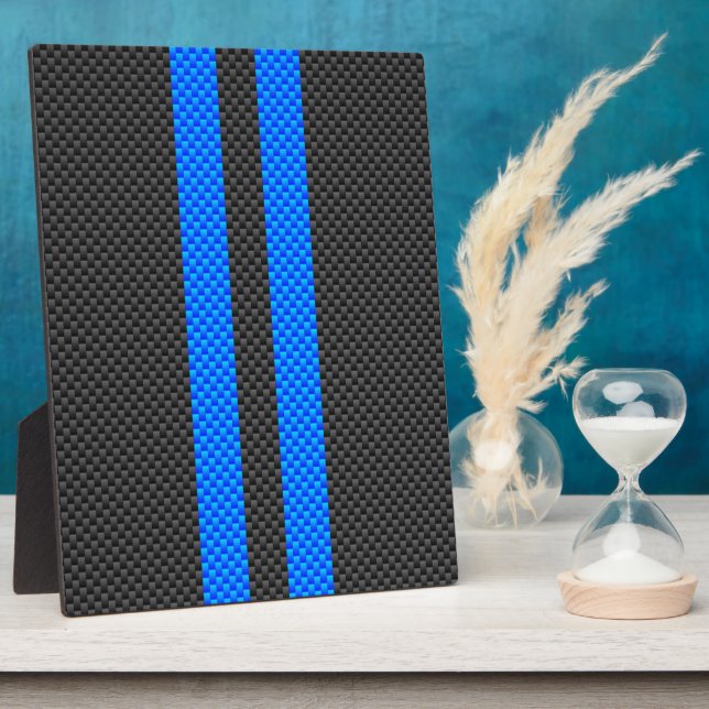 Accent Blue Carbon Fiber Style Racing Stripes Fotoplatte (Seite)