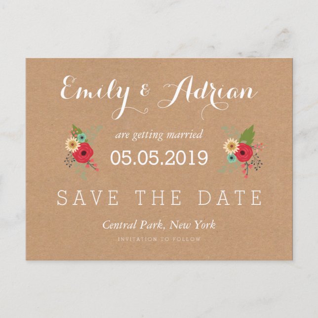 Accents floraux Kraft Enregistrer la date Cartes p (Devant)