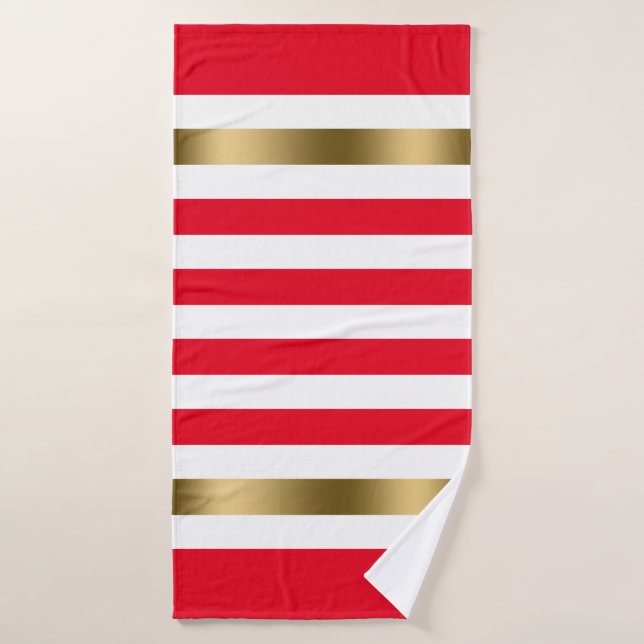 Accents or à bandes rouge et blanche, Monogramme (Serviette de bain)