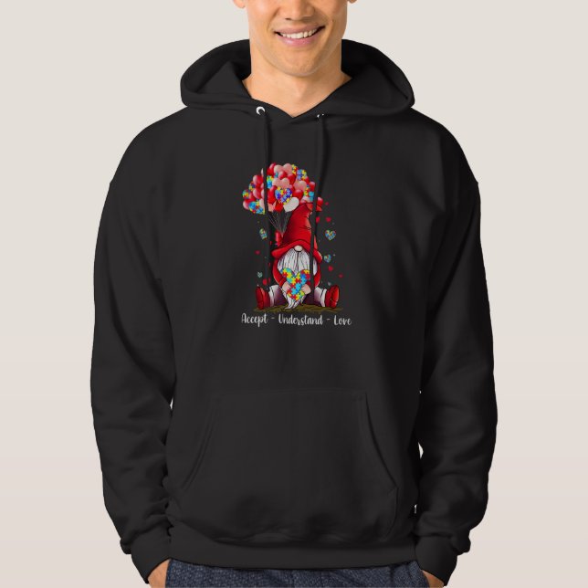 Accept Understand Love Gnome Valentine Autism Awar Hoodie (Vorderseite)