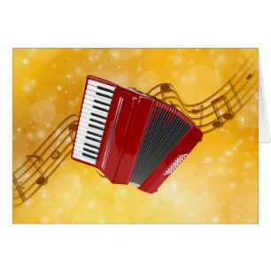 Accordéon rouge sur les notes musicales