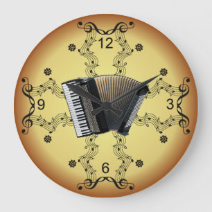 Accordion ~ Musical Scroll ~ Golden Background ~ Große Wanduhr