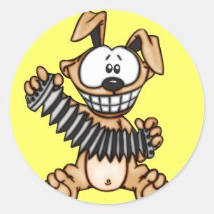 Accordion Playing Cartoon Dog Runder Aufkleber