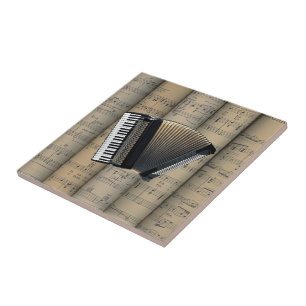 Accordion ~ Rolled Sheet Music Background ~ Musik Fliese