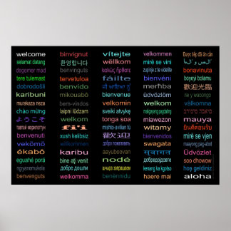 Accueil 80 Langues Poster - 5 tailles /Noir