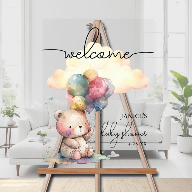 Accueil Baby shower Ours Teddy (Teddy Bear Baby Shower Welcome Acrylic Sign)