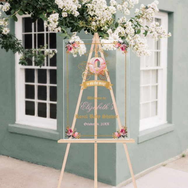 Accueil Baby shower Princess Carrie Rose (Pink Carriage Princess Baby Shower Welcome Acrylic Sign)