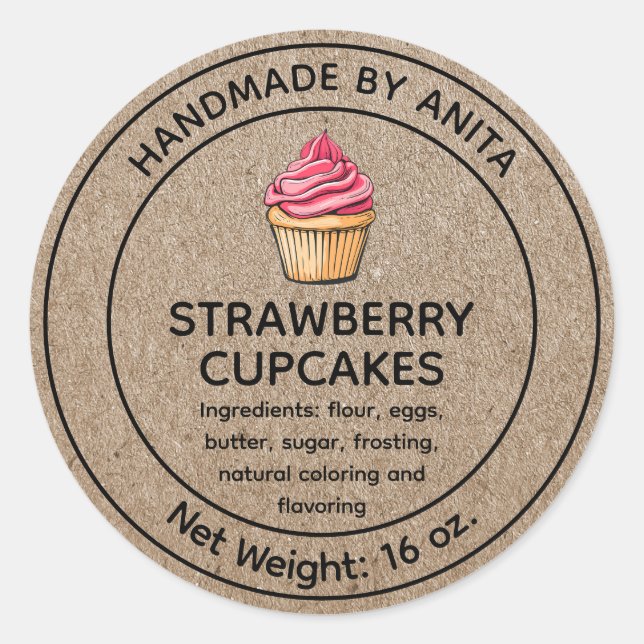 Accueil Cupcakes à la fraise cuite Étiquette Kraft (Devant)