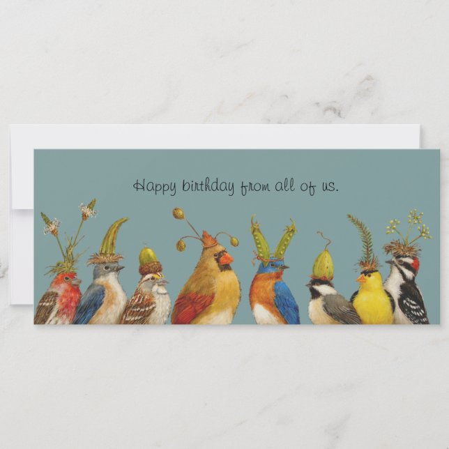 accueil d'anniversaire d'oiseau de la carte plat d (Devant)
