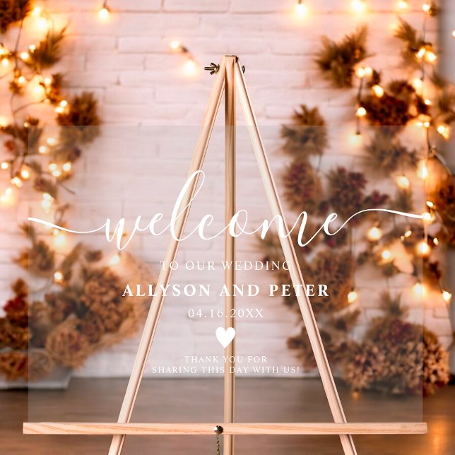 Accueil de mariage élégant et simple (Simple modern elegant white script wedding welcome acrylic sign)
