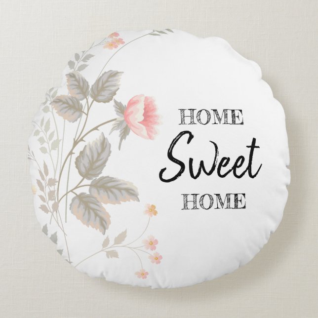 Accueil douce maison fleurie Coussin rond (Devant)