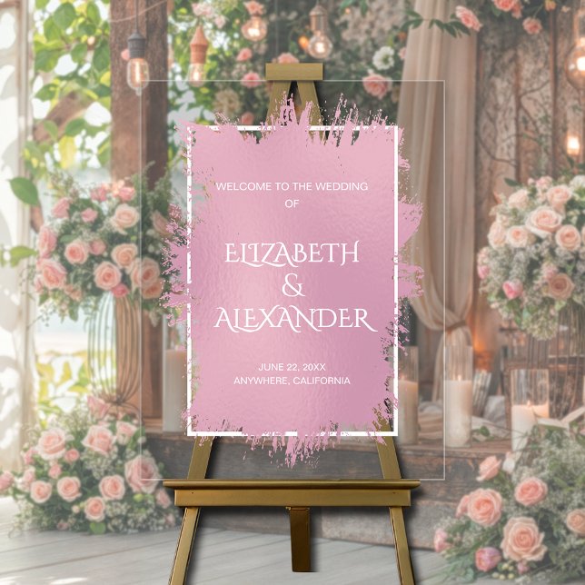 Accueil du Mariage de démarrage rose chic (Chic pink splash wedding welcome acrylic sign)
