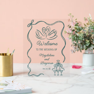 Accueil du Mariage rétro Turquoise tiré à main vin