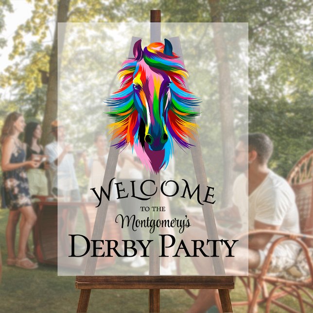 Accueil du Racehorse Derby Party (Colorful racehorse on frosted derby party personalized acrylic welcome sign)