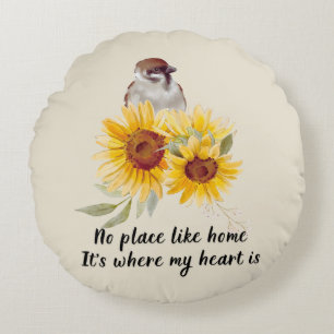 Accueil Est Mon Coeur Avec Coussin rond Sunflower